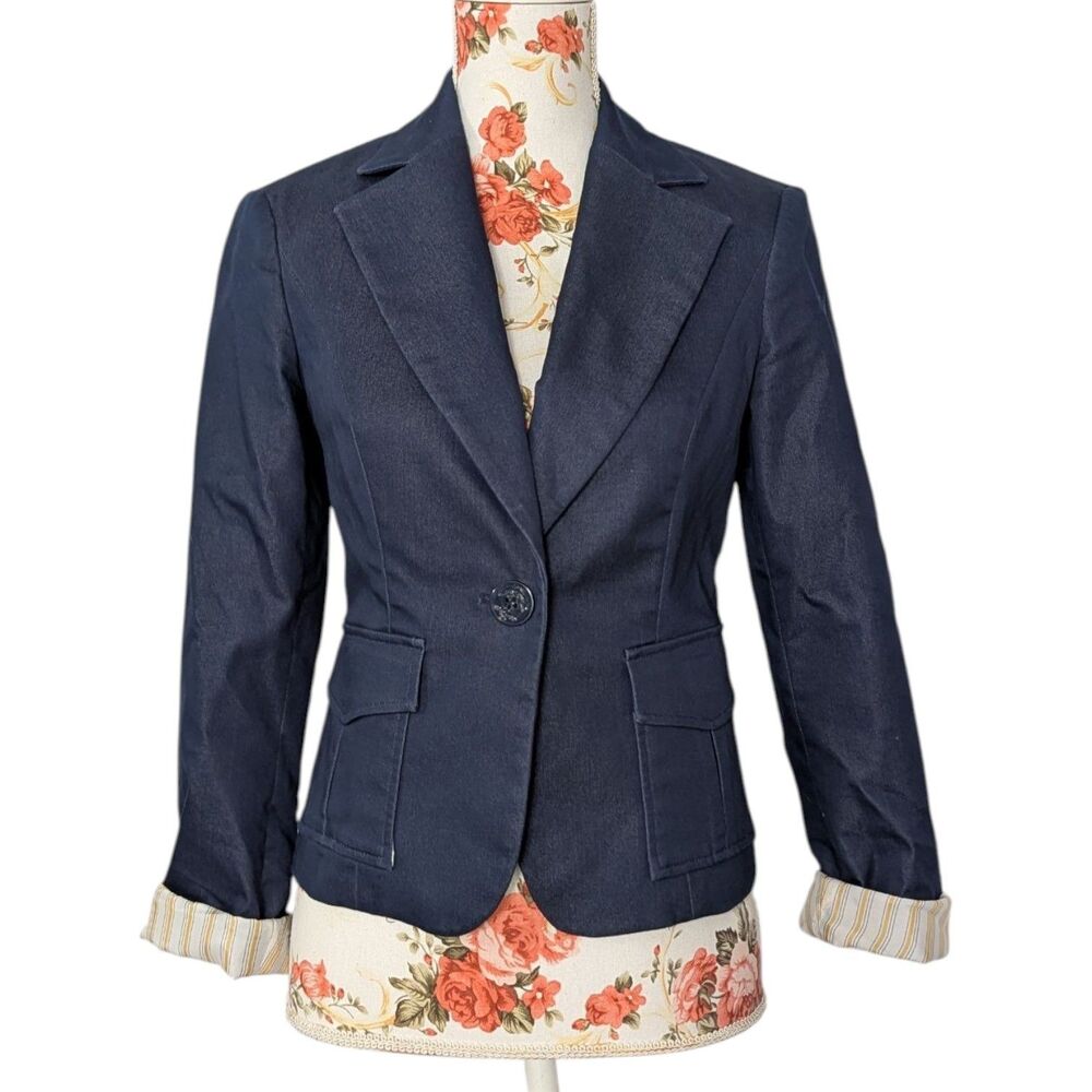 Donna Degnan Size 4 Blazer Tie Back Denim Look Office Siren Career Corpcore